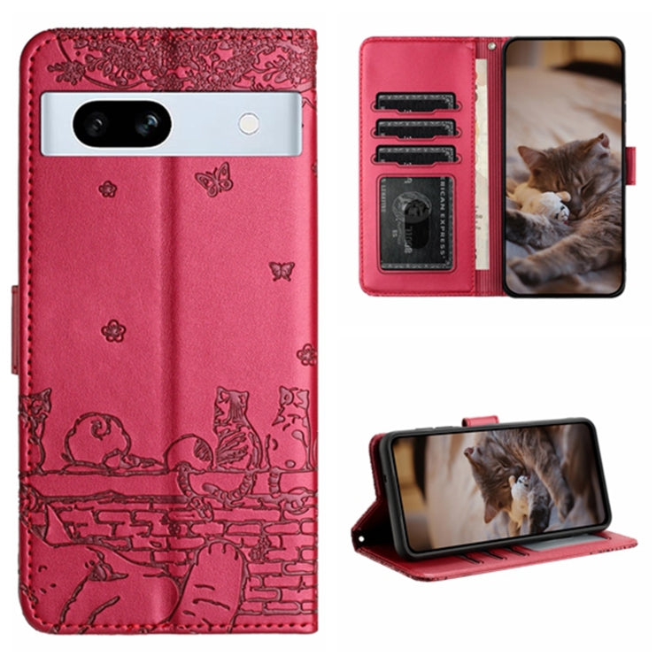 Cat Embossing Pattern Leather Phone Case with Lanyard, For Google Pixel 10a, For Google Pixel 9a, For Google Pixel 9 Pro XL, For Google Pixel 9 / 9 Pro, For Google Pixel 8a, For Google Pixel 8 Pro, For Google Pixel 8, For Google Pixel 7a               ...
