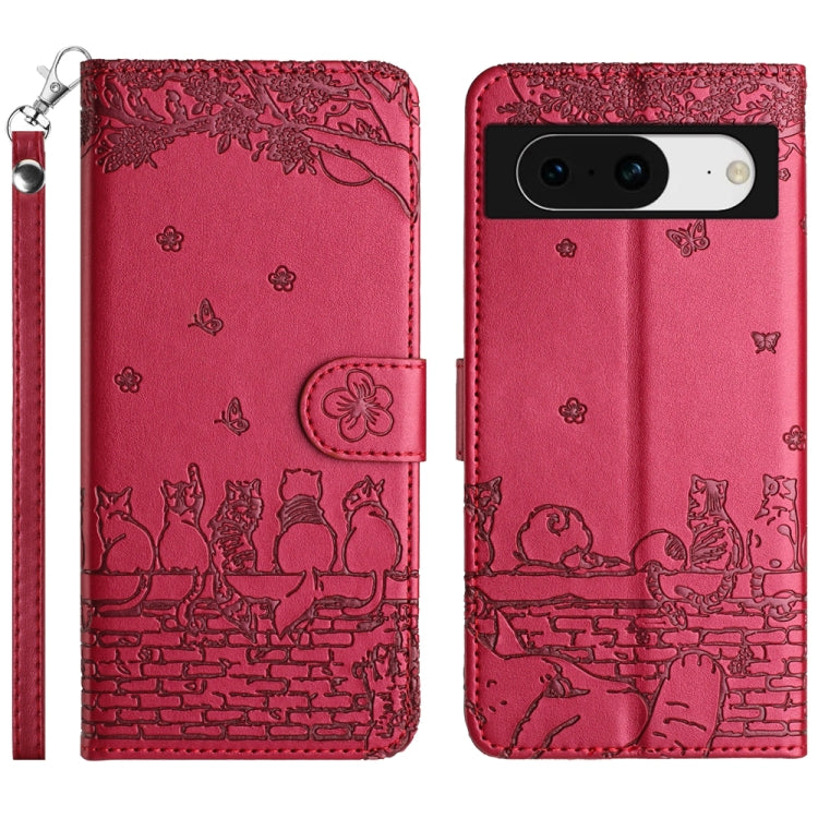 Cat Embossing Pattern Leather Phone Case with Lanyard, For Google Pixel 10a, For Google Pixel 9a, For Google Pixel 9 Pro XL, For Google Pixel 9 / 9 Pro, For Google Pixel 8a, For Google Pixel 8 Pro, For Google Pixel 8, For Google Pixel 7a               ...