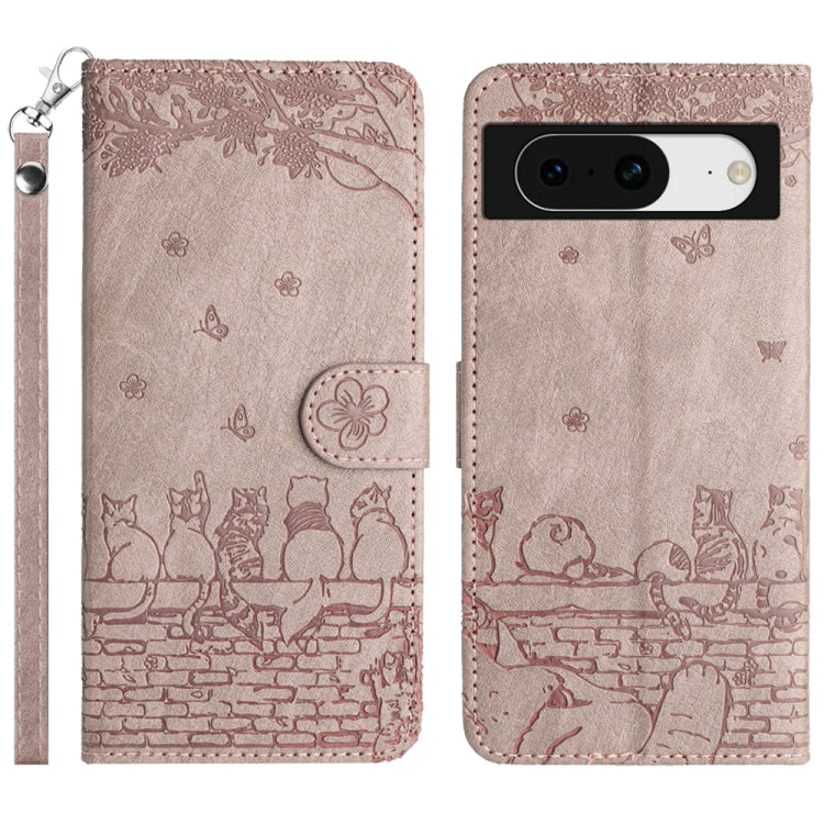 Cat Embossing Pattern Leather Phone Case with Lanyard, For Google Pixel 10a, For Google Pixel 9a, For Google Pixel 9 Pro XL, For Google Pixel 9 / 9 Pro, For Google Pixel 8a, For Google Pixel 8 Pro, For Google Pixel 8, For Google Pixel 7a               ...