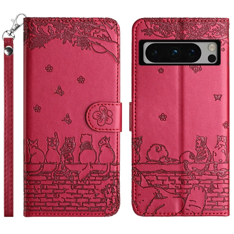 Cat Embossing Pattern Leather Phone Case with Lanyard, For Google Pixel 10a, For Google Pixel 9a, For Google Pixel 9 Pro XL, For Google Pixel 9 / 9 Pro, For Google Pixel 8a, For Google Pixel 8 Pro, For Google Pixel 8, For Google Pixel 7a               ...