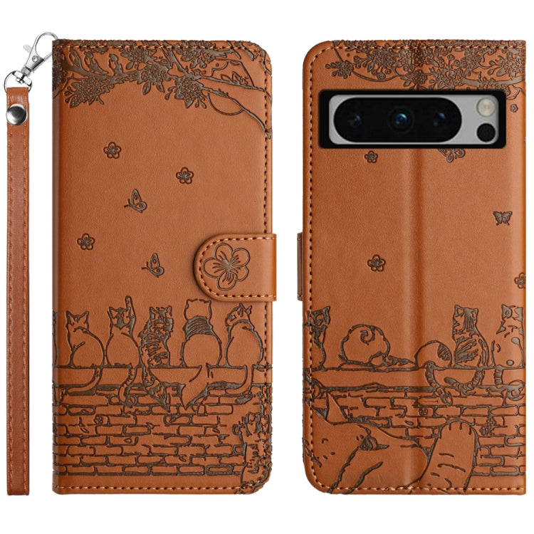 Cat Embossing Pattern Leather Phone Case with Lanyard, For Google Pixel 10a, For Google Pixel 9a, For Google Pixel 9 Pro XL, For Google Pixel 9 / 9 Pro, For Google Pixel 8a, For Google Pixel 8 Pro, For Google Pixel 8, For Google Pixel 7a               ...