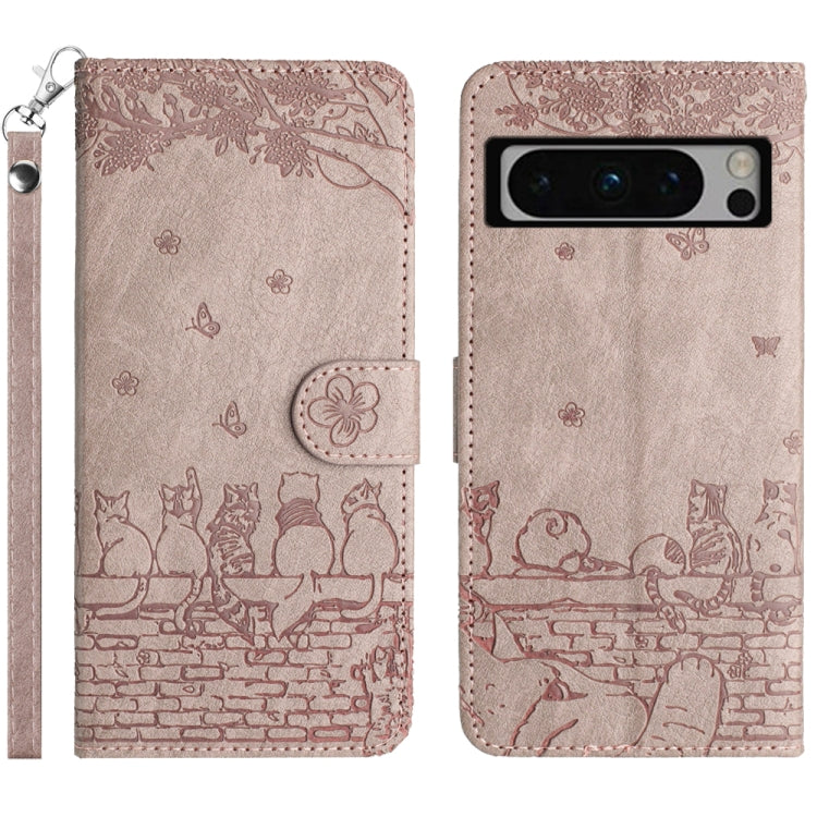 Cat Embossing Pattern Leather Phone Case with Lanyard, For Google Pixel 10a, For Google Pixel 9a, For Google Pixel 9 Pro XL, For Google Pixel 9 / 9 Pro, For Google Pixel 8a, For Google Pixel 8 Pro, For Google Pixel 8, For Google Pixel 7a               ...