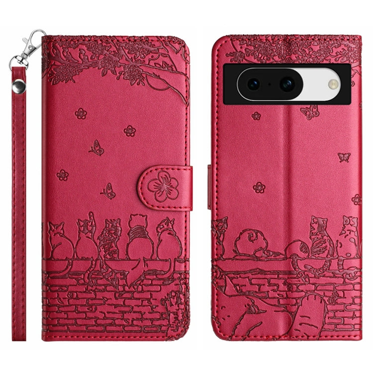 Cat Embossing Pattern Leather Phone Case with Lanyard, For Google Pixel 10a, For Google Pixel 9a, For Google Pixel 9 Pro XL, For Google Pixel 9 / 9 Pro, For Google Pixel 8a, For Google Pixel 8 Pro, For Google Pixel 8, For Google Pixel 7a               ...