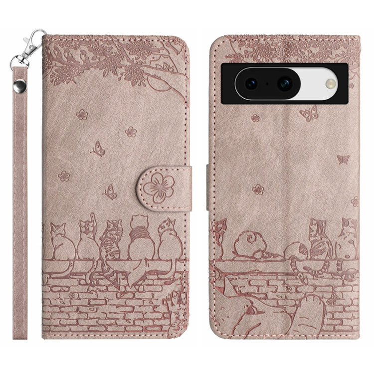 Cat Embossing Pattern Leather Phone Case with Lanyard, For Google Pixel 10a, For Google Pixel 9a, For Google Pixel 9 Pro XL, For Google Pixel 9 / 9 Pro, For Google Pixel 8a, For Google Pixel 8 Pro, For Google Pixel 8, For Google Pixel 7a               ...