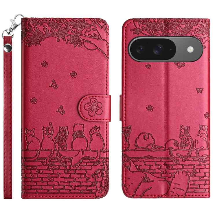 Cat Embossing Pattern Leather Phone Case with Lanyard, For Google Pixel 10a, For Google Pixel 9a, For Google Pixel 9 Pro XL, For Google Pixel 9 / 9 Pro, For Google Pixel 8a, For Google Pixel 8 Pro, For Google Pixel 8, For Google Pixel 7a               ...