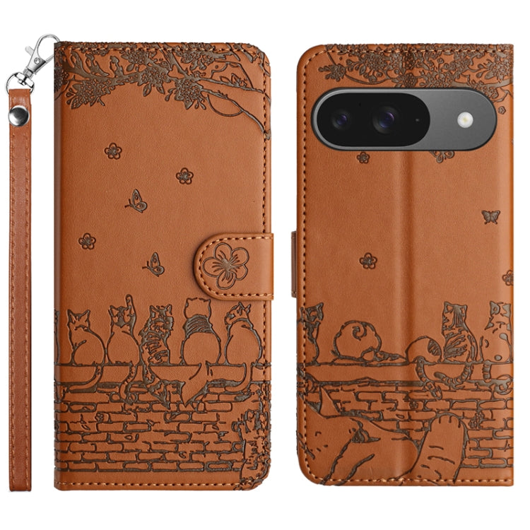 Cat Embossing Pattern Leather Phone Case with Lanyard, For Google Pixel 10a, For Google Pixel 9a, For Google Pixel 9 Pro XL, For Google Pixel 9 / 9 Pro, For Google Pixel 8a, For Google Pixel 8 Pro, For Google Pixel 8, For Google Pixel 7a               ...