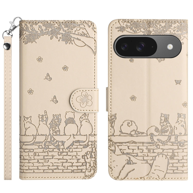 Cat Embossing Pattern Leather Phone Case with Lanyard, For Google Pixel 10a, For Google Pixel 9a, For Google Pixel 9 Pro XL, For Google Pixel 9 / 9 Pro, For Google Pixel 8a, For Google Pixel 8 Pro, For Google Pixel 8, For Google Pixel 7a               ...