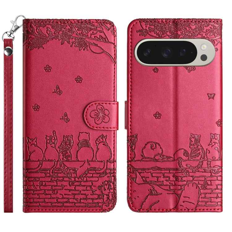 Cat Embossing Pattern Leather Phone Case with Lanyard, For Google Pixel 10a, For Google Pixel 9a, For Google Pixel 9 Pro XL, For Google Pixel 9 / 9 Pro, For Google Pixel 8a, For Google Pixel 8 Pro, For Google Pixel 8, For Google Pixel 7a               ...