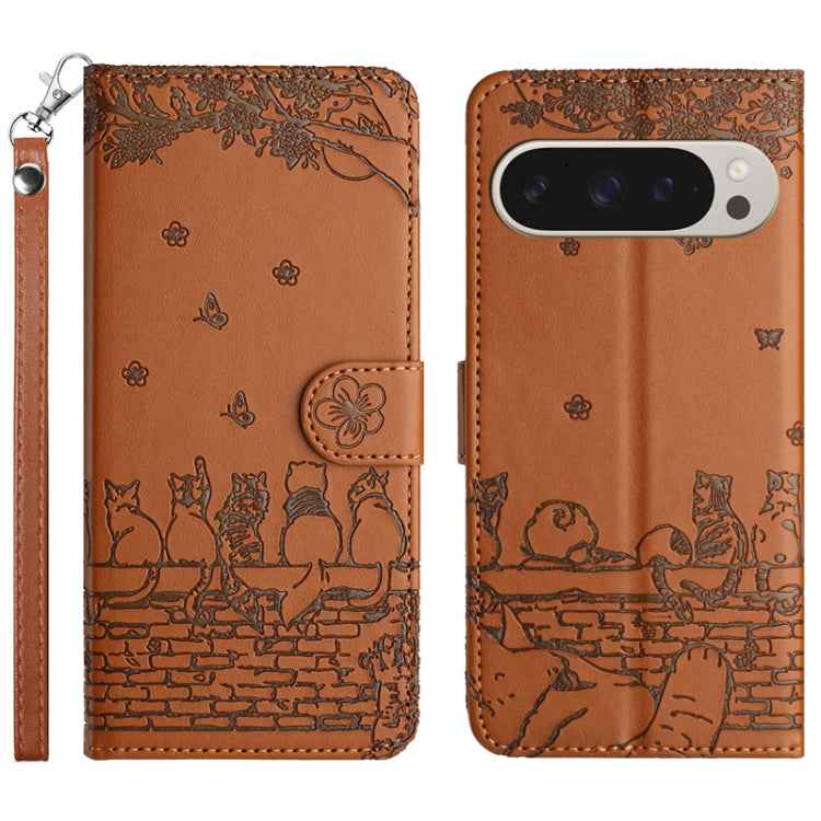 Cat Embossing Pattern Leather Phone Case with Lanyard, For Google Pixel 10a, For Google Pixel 9a, For Google Pixel 9 Pro XL, For Google Pixel 9 / 9 Pro, For Google Pixel 8a, For Google Pixel 8 Pro, For Google Pixel 8, For Google Pixel 7a               ...