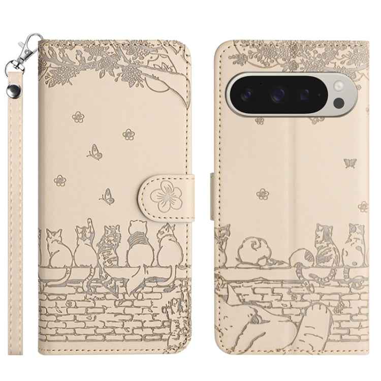 Cat Embossing Pattern Leather Phone Case with Lanyard, For Google Pixel 10a, For Google Pixel 9a, For Google Pixel 9 Pro XL, For Google Pixel 9 / 9 Pro, For Google Pixel 8a, For Google Pixel 8 Pro, For Google Pixel 8, For Google Pixel 7a               ...