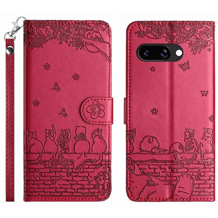 Cat Embossing Pattern Leather Phone Case with Lanyard, For Google Pixel 10a, For Google Pixel 9a, For Google Pixel 9 Pro XL, For Google Pixel 9 / 9 Pro, For Google Pixel 8a, For Google Pixel 8 Pro, For Google Pixel 8, For Google Pixel 7a               ...