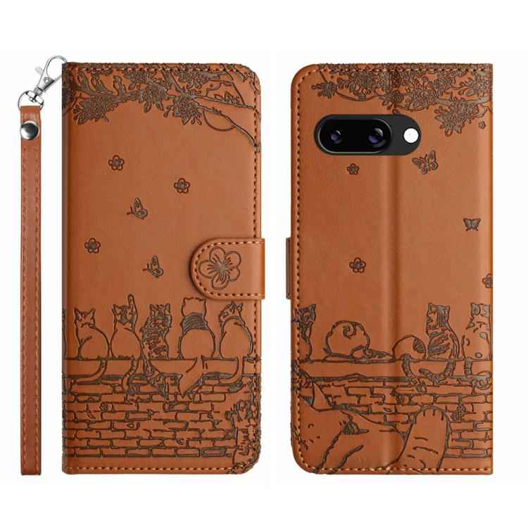 Cat Embossing Pattern Leather Phone Case with Lanyard, For Google Pixel 10a, For Google Pixel 9a, For Google Pixel 9 Pro XL, For Google Pixel 9 / 9 Pro, For Google Pixel 8a, For Google Pixel 8 Pro, For Google Pixel 8, For Google Pixel 7a               ...