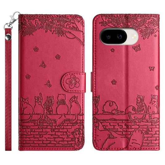 Cat Embossing Pattern Leather Phone Case with Lanyard, For Google Pixel 10a, For Google Pixel 9a, For Google Pixel 9 Pro XL, For Google Pixel 9 / 9 Pro, For Google Pixel 8a, For Google Pixel 8 Pro, For Google Pixel 8, For Google Pixel 7a               ...