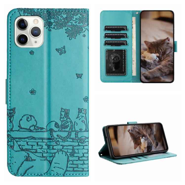 Cat Embossing Pattern Leather Phone Case with Lanyard