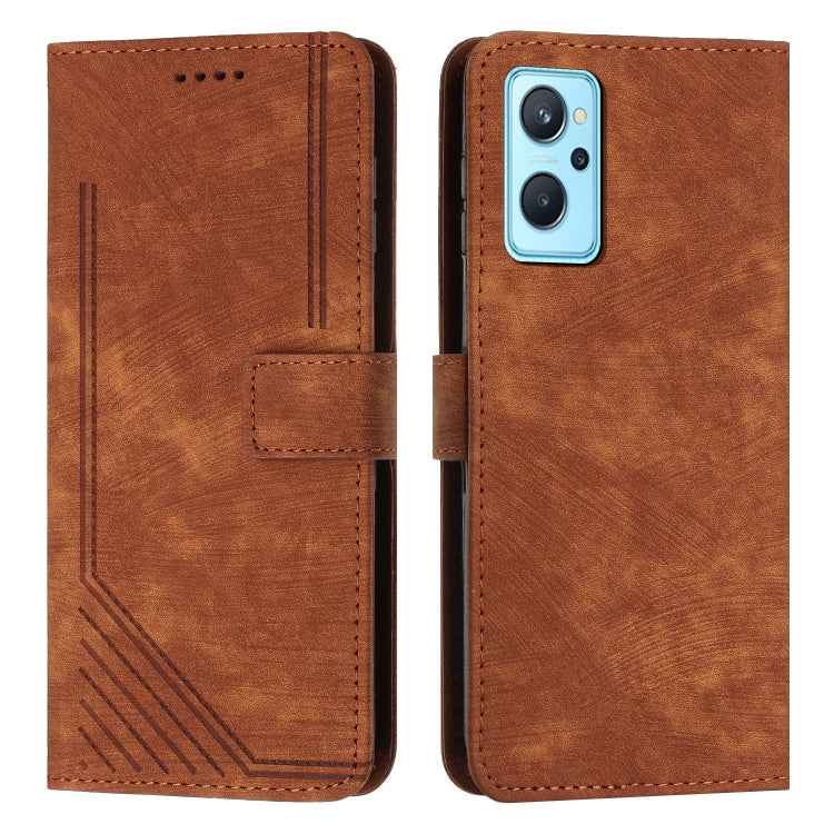 Skin Feel Stripe Pattern Leather Phone Case with Lanyard, For Realme 9i 5G/V20 5G/V30t/V30, For Realme C55