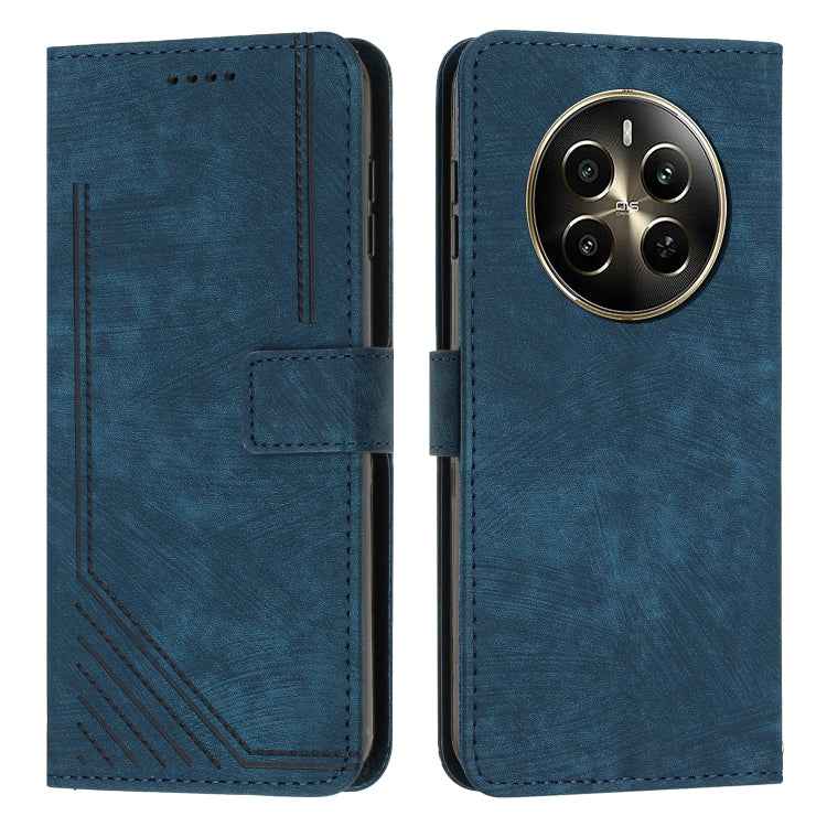 Skin Feel Stripe Pattern Leather Phone Case with Lanyard, For Realme C63, For Realme 12, For Realme 12+, For Realme 12 Pro+, For Realme 11 4G Global, For Realme 11 5G Global/11x, For Realme C53/Narzo N53, For Realme 11