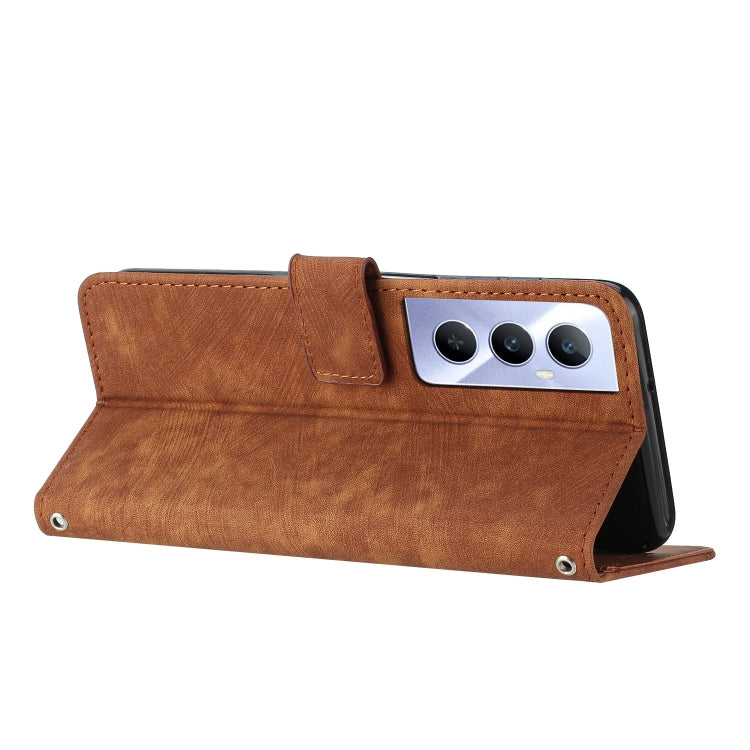 Skin Feel Stripe Pattern Leather Phone Case with Lanyard, For Realme C65 4G, For Realme 9i 5G/V20 5G/V30t/V30, For Realme C55