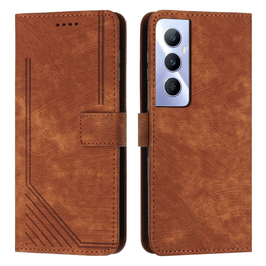 Skin Feel Stripe Pattern Leather Phone Case with Lanyard, For Realme C65 4G, For Realme 9i 5G/V20 5G/V30t/V30, For Realme C55