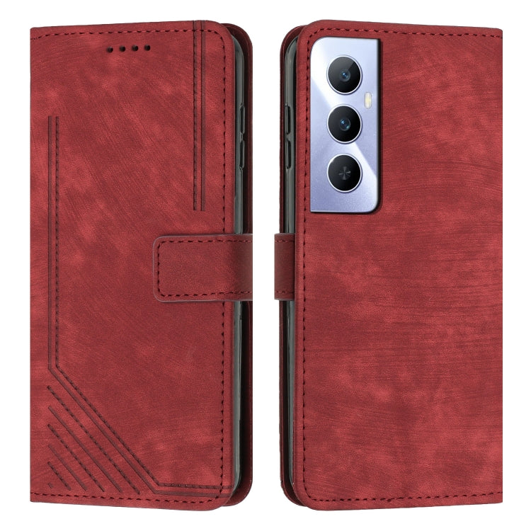 Skin Feel Stripe Pattern Leather Phone Case with Lanyard, For Realme C65 4G, For Realme 9i 5G/V20 5G/V30t/V30, For Realme C55