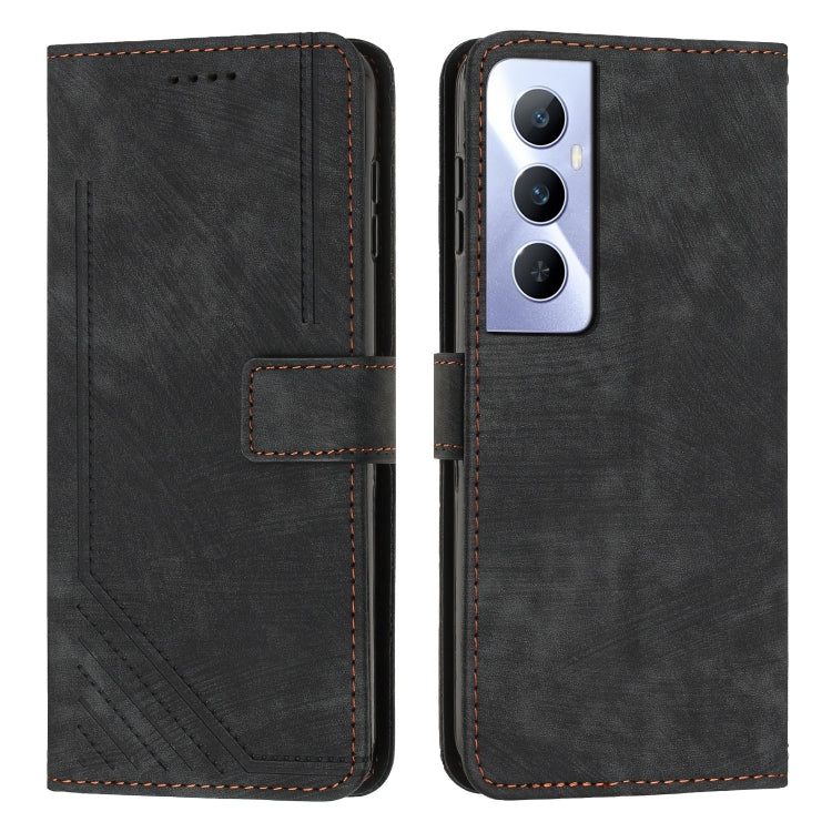 Skin Feel Stripe Pattern Leather Phone Case with Lanyard, For Realme C65 4G, For Realme 9i 5G/V20 5G/V30t/V30, For Realme C55