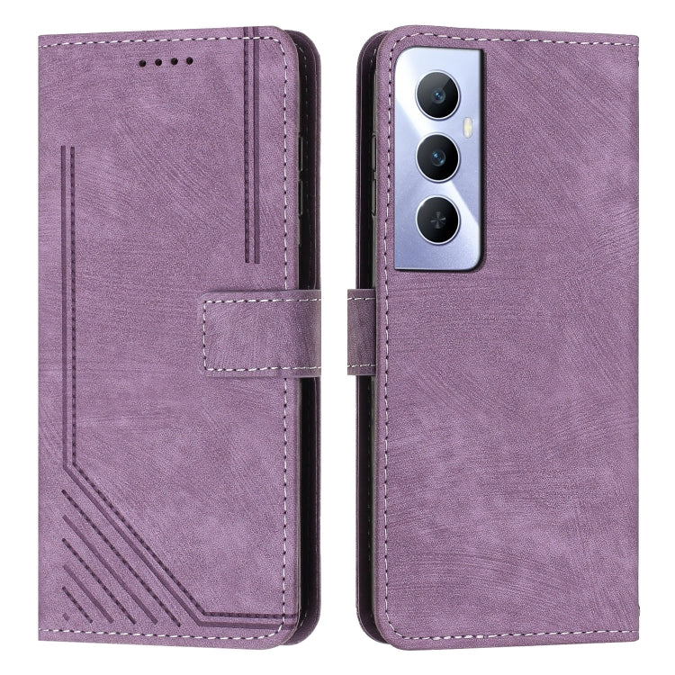 Skin Feel Stripe Pattern Leather Phone Case with Lanyard, For Realme C65 4G, For Realme 9i 5G/V20 5G/V30t/V30, For Realme C55