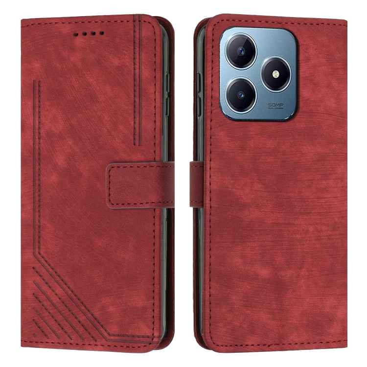 Skin Feel Stripe Pattern Leather Phone Case with Lanyard, For Realme C63, For Realme 12, For Realme 12+, For Realme 12 Pro+, For Realme 11 4G Global, For Realme 11 5G Global/11x, For Realme C53/Narzo N53, For Realme 11