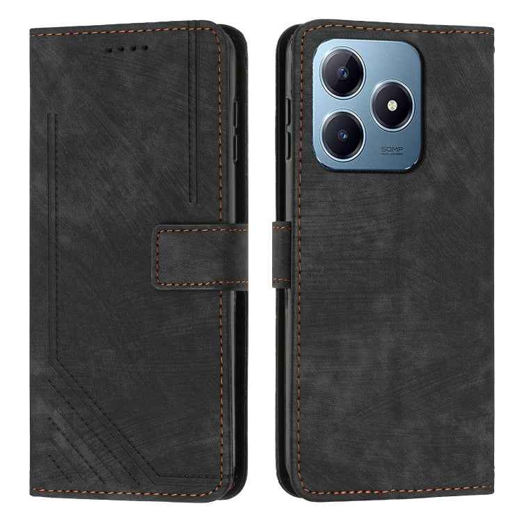 Skin Feel Stripe Pattern Leather Phone Case with Lanyard, For Realme C63, For Realme 12, For Realme 12+, For Realme 12 Pro+, For Realme 11 4G Global, For Realme 11 5G Global/11x, For Realme C53/Narzo N53, For Realme 11