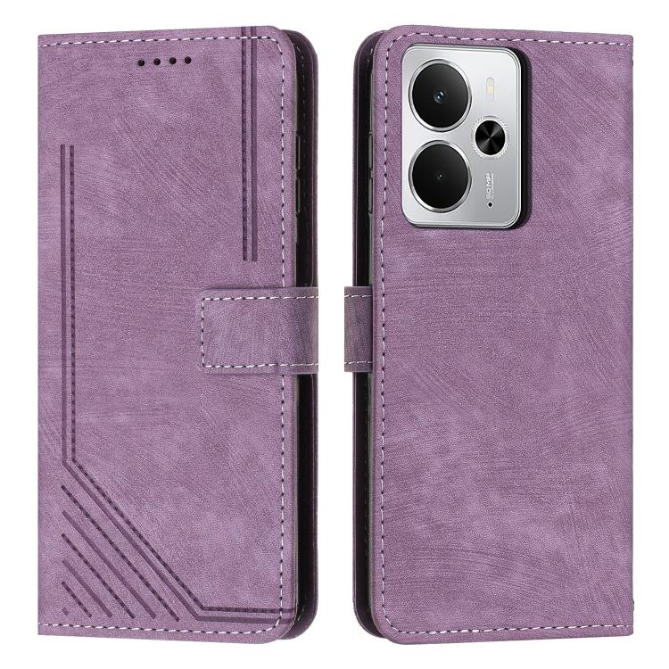 Skin Feel Stripe Pattern Leather Phone Case with Lanyard, For Realme 15T 5G, For Realme Narzo 80 Lite 4G, For Realme 15 / 15 Pro, For Realme C71 4G, For Realme 14 / P3 5G / 14T 5G, For Realme 14 Pro+, For Realme 14 Pro, For Realme C75 / V60 Pro