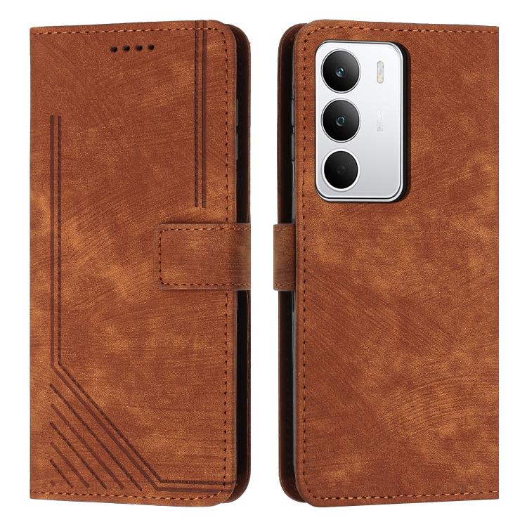 Skin Feel Stripe Pattern Leather Phone Case with Lanyard, For Realme 15T 5G, For Realme Narzo 80 Lite 4G, For Realme 15 / 15 Pro, For Realme C71 4G, For Realme 14 / P3 5G / 14T 5G, For Realme 14 Pro+, For Realme 14 Pro, For Realme C75 / V60 Pro