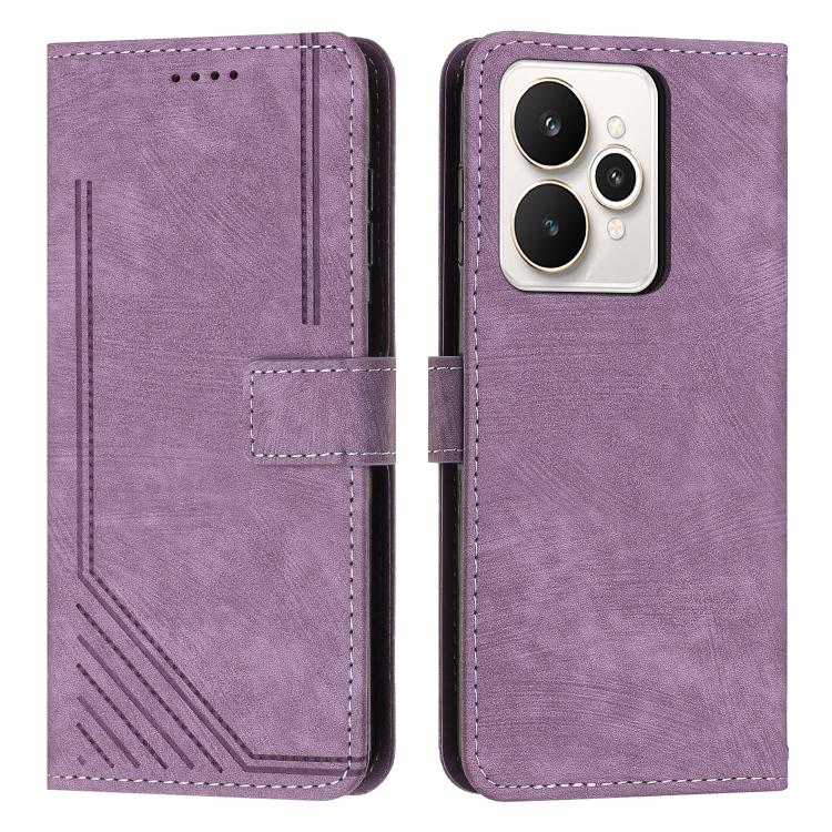 Skin Feel Stripe Pattern Leather Phone Case with Lanyard, For Realme 15T 5G, For Realme Narzo 80 Lite 4G, For Realme 15 / 15 Pro, For Realme C71 4G, For Realme 14 / P3 5G / 14T 5G, For Realme 14 Pro+, For Realme 14 Pro, For Realme C75 / V60 Pro