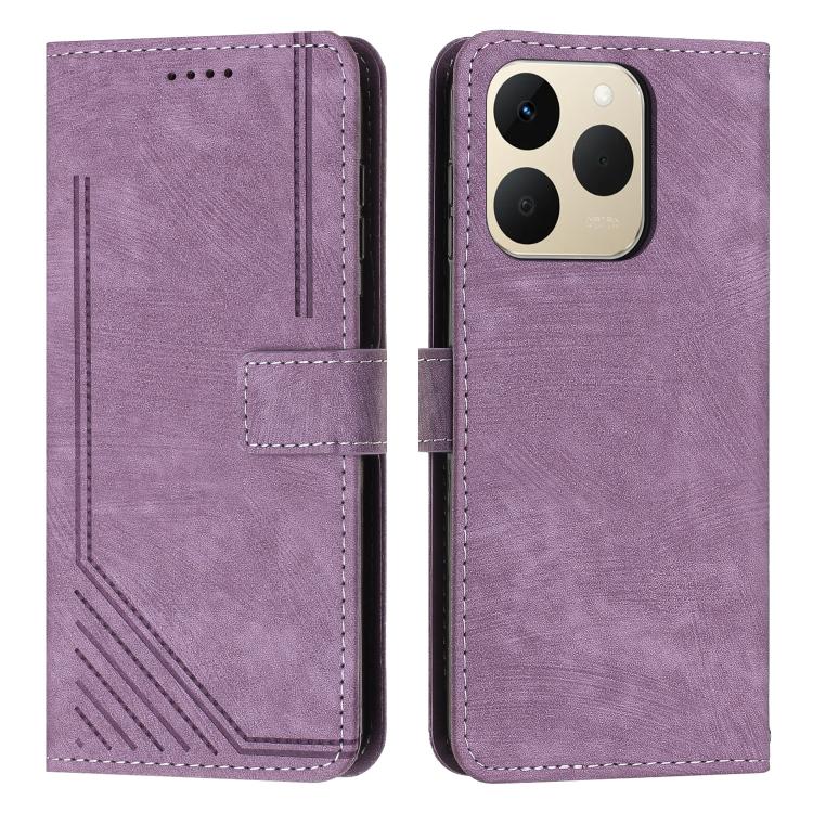 Skin Feel Stripe Pattern Leather Phone Case with Lanyard, For Realme C85 5G / 15x 5G India, For Realme C85 Pro 4G, For Realme 15T 5G, For Realme Narzo 80 Lite 4G, For Realme 15 / 15 Pro, For Realme C71 4G, For Realme 14 / P3 5G / 14T 5G                ...