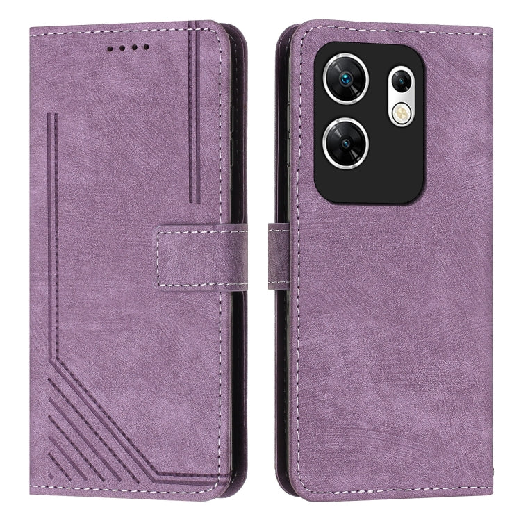Skin Feel Stripe Pattern Leather Phone Case with Lanyard, For Infinix Note 40 4G, For Infinix Hot 40 / 40 Pro, For Infinix Hot 40i, For Infinix Smart 8, For Infinix Zero 30 4G, For Infinix Zero 30 5G, For Infinix Hot 30 Play NFC                        ...