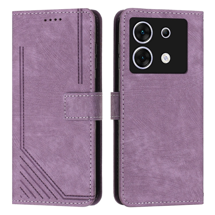 Skin Feel Stripe Pattern Leather Phone Case with Lanyard, For Infinix Note 40 4G, For Infinix Hot 40 / 40 Pro, For Infinix Hot 40i, For Infinix Smart 8, For Infinix Zero 30 4G, For Infinix Zero 30 5G, For Infinix Hot 30 Play NFC                        ...