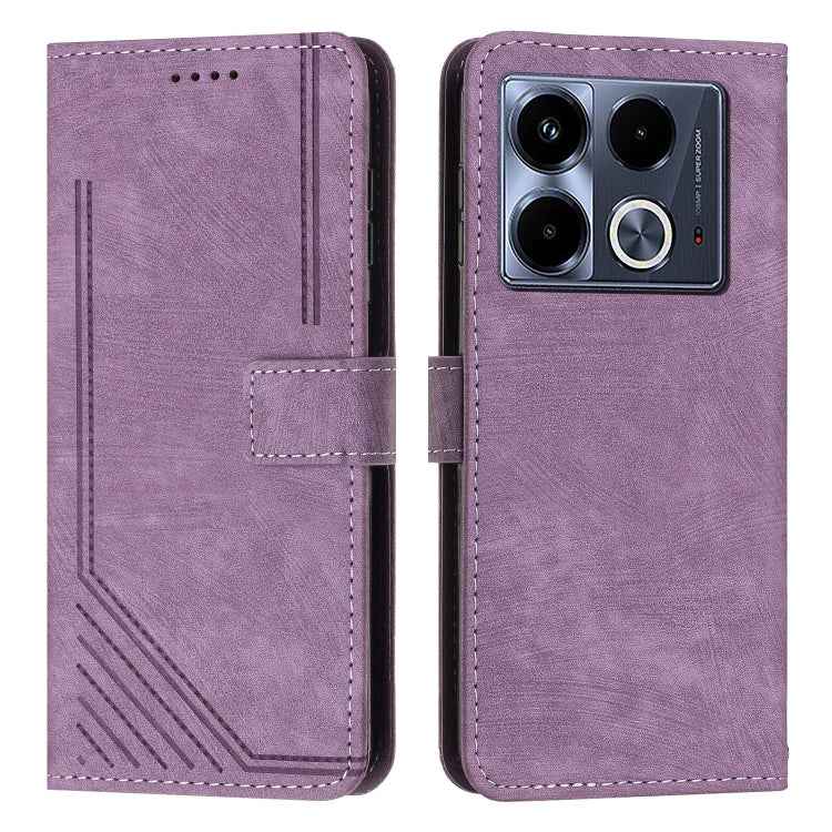 Skin Feel Stripe Pattern Leather Phone Case with Lanyard, For Infinix Note 40 4G, For Infinix Hot 40 / 40 Pro, For Infinix Hot 40i, For Infinix Smart 8, For Infinix Zero 30 4G, For Infinix Zero 30 5G, For Infinix Hot 30 Play NFC                        ...