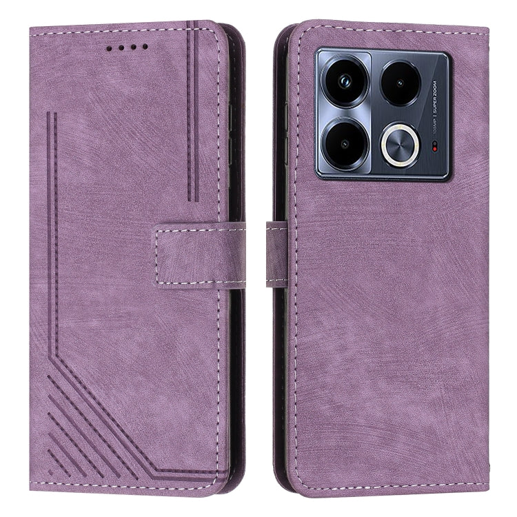 Skin Feel Stripe Pattern Leather Phone Case with Lanyard, For Infinix Hot 50 Pro+ 4G, For Infinix Note 40 5G, For Infinix GT 20 Pro, For Infinix Note 40 Pro 4G / 5G, For Infinix Note 40 4G, For Infinix Hot 40 / 40 Pro, For Infinix Hot 40i              ...