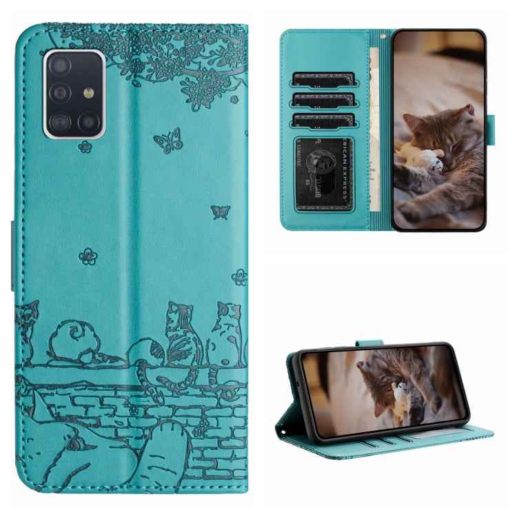 Cat Embossing Pattern Leather Phone Case with Lanyard, For Samsung Galaxy A32 5G, For Samsung Galaxy S21, For Samsung Galaxy S21+, For Samsung Galaxy S21 Ultra, For Samsung Galaxy A12, For Samsung Galaxy A71, For Samsung Galaxy A51