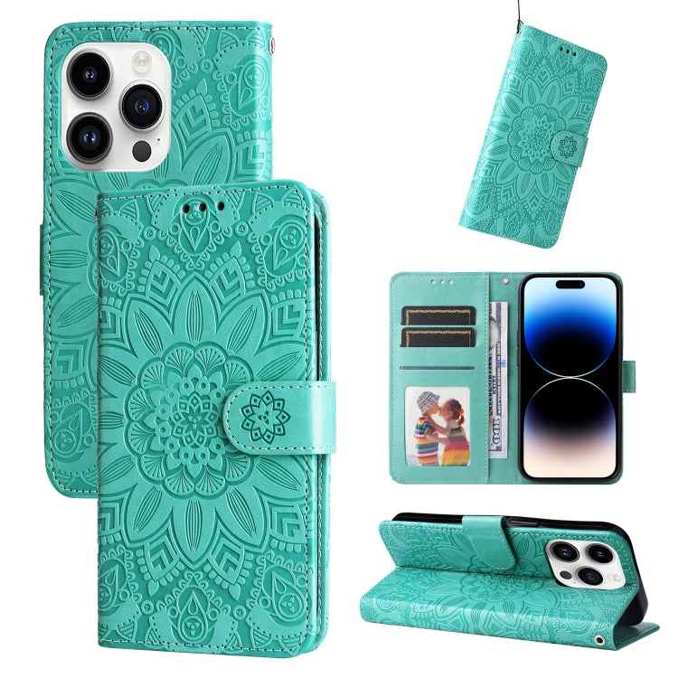 Embossed Sunflower Leather Phone Case, For iPhone 15 Pro Max, For iPhone 15 Pro, For iPhone 15 Plus, For iPhone 15