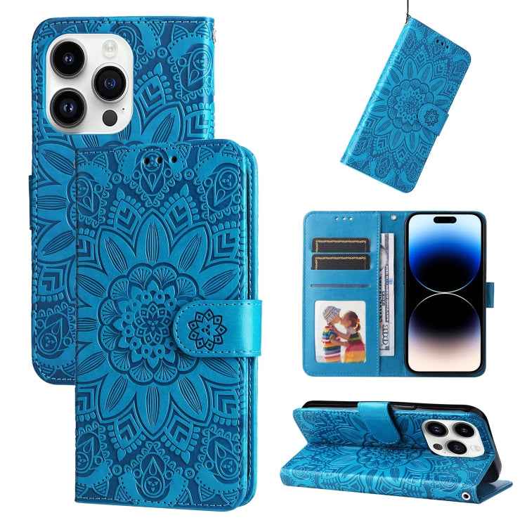 Embossed Sunflower Leather Phone Case, For iPhone 15 Pro Max, For iPhone 15 Pro, For iPhone 15 Plus, For iPhone 15