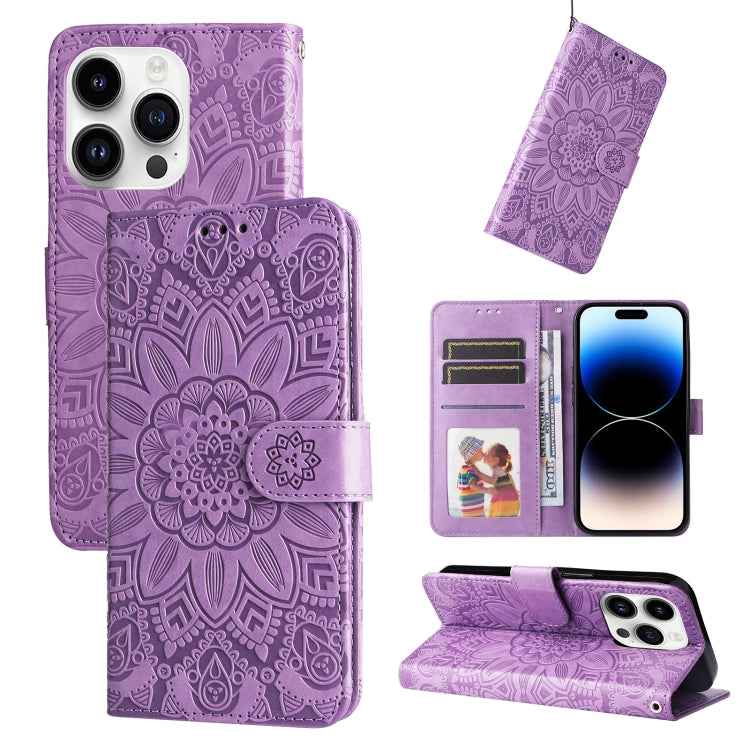 Embossed Sunflower Leather Phone Case, For iPhone 15 Pro Max, For iPhone 15 Pro, For iPhone 15 Plus, For iPhone 15