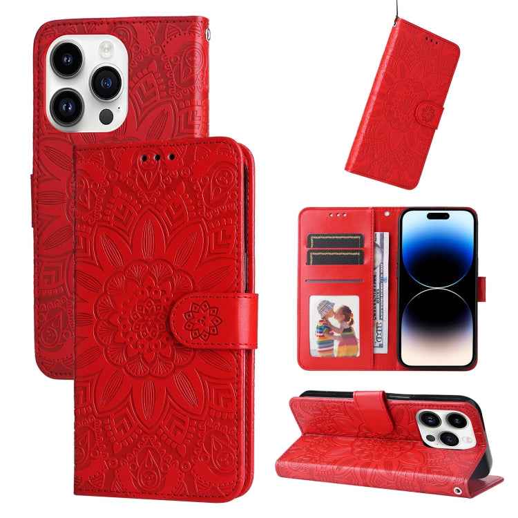 Embossed Sunflower Leather Phone Case, For iPhone 15 Pro Max, For iPhone 15 Pro, For iPhone 15 Plus, For iPhone 15