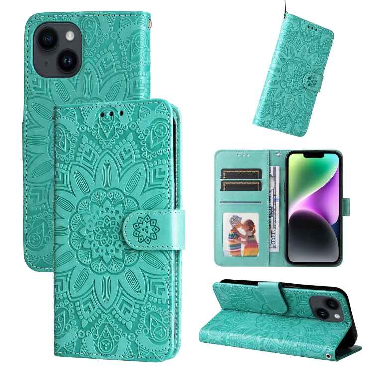 Embossed Sunflower Leather Phone Case, For iPhone 15 Pro Max, For iPhone 15 Pro, For iPhone 15 Plus, For iPhone 15