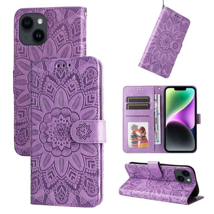 Embossed Sunflower Leather Phone Case, For iPhone 15 Pro Max, For iPhone 15 Pro, For iPhone 15 Plus, For iPhone 15