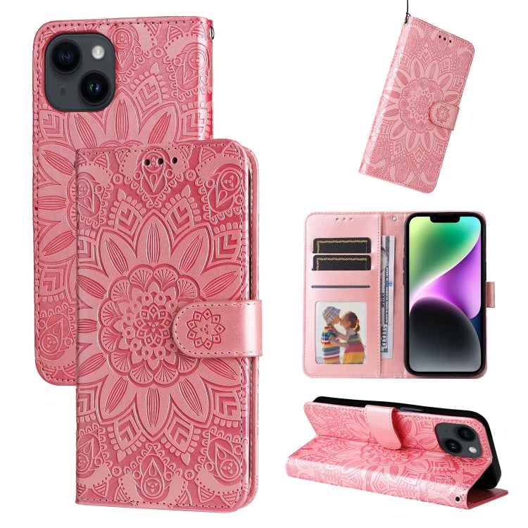 Embossed Sunflower Leather Phone Case, For iPhone 15 Pro Max, For iPhone 15 Pro, For iPhone 15 Plus, For iPhone 15