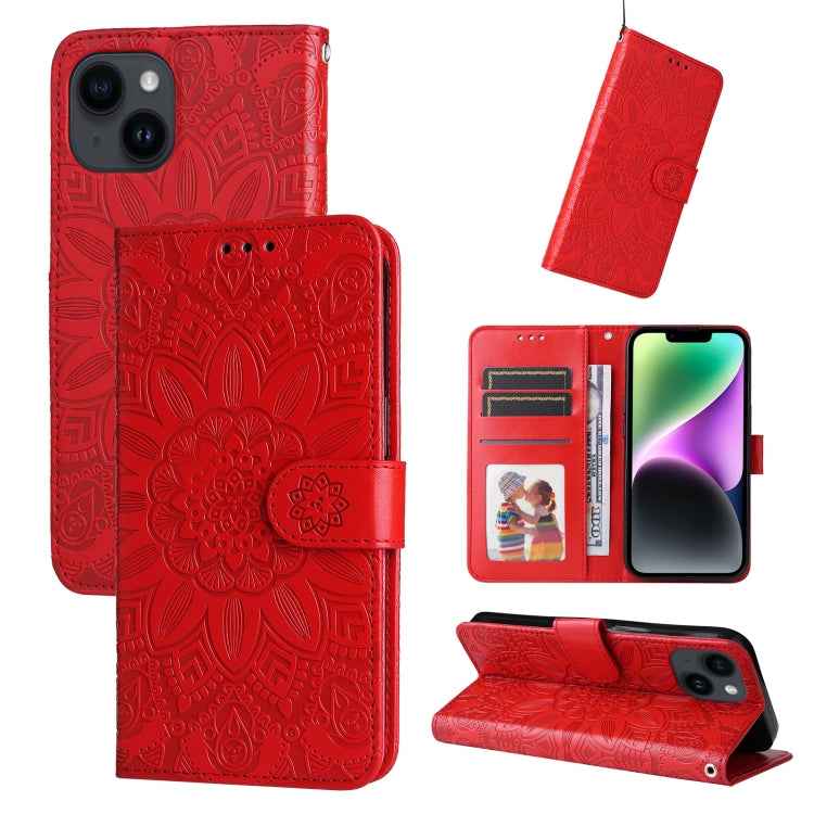 Embossed Sunflower Leather Phone Case, For iPhone 15 Pro Max, For iPhone 15 Pro, For iPhone 15 Plus, For iPhone 15