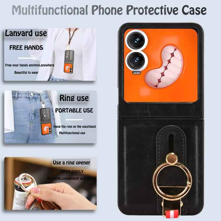 Wristband Leather Back Phone Case, For Tecno Phantom V Flip2, For Tecno Phantom V Fold2, For Tecno Phantom V Fold