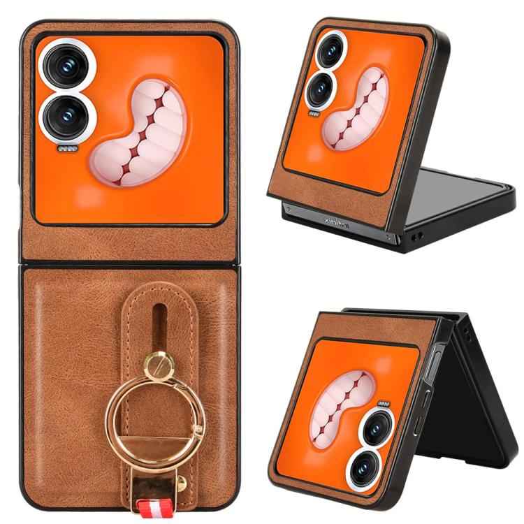 Wristband Leather Back Phone Case, For Tecno Phantom V Flip2, For Tecno Phantom V Fold2, For Tecno Phantom V Fold