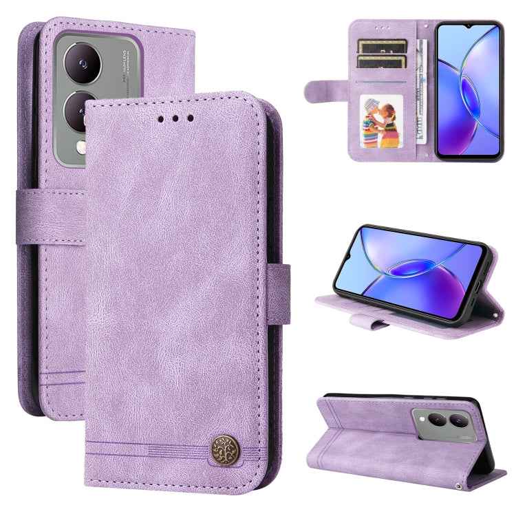 Skin Feel Life Tree Metal Button Leather Phone Case, For vivo X200 Pro, For vivo V40 Lite 4G / 5G IDN, For vivo Y300 Pro, For vivo Y28 4G Global, For vivo Y38 5G / T3x 5G Global, For vivo Y100 5G IDN / Y200e 5G Global, For vivo Y03 4G                  ...