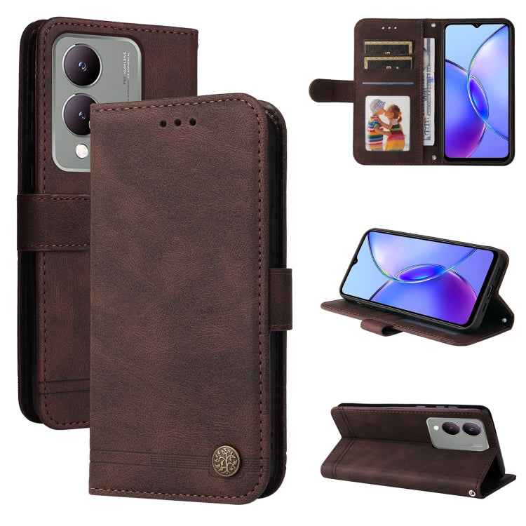 Skin Feel Life Tree Metal Button Leather Phone Case, For vivo X200 Pro, For vivo V40 Lite 4G / 5G IDN, For vivo Y300 Pro, For vivo Y28 4G Global, For vivo Y38 5G / T3x 5G Global, For vivo Y100 5G IDN / Y200e 5G Global, For vivo Y03 4G                  ...