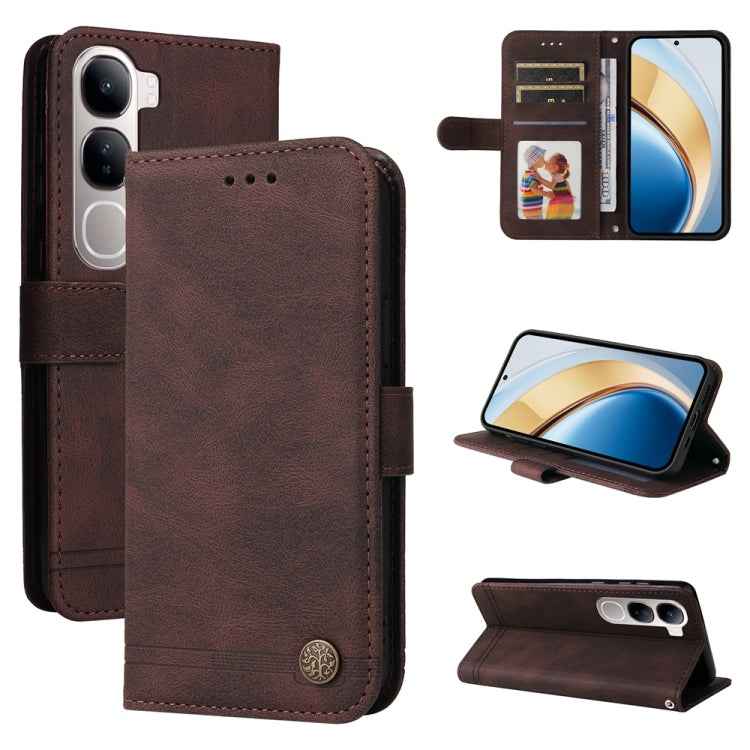 Skin Feel Life Tree Metal Button Leather Phone Case, For vivo X200 Pro, For vivo V40 Lite 4G / 5G IDN, For vivo Y300 Pro, For vivo Y28 4G Global, For vivo Y38 5G / T3x 5G Global, For vivo Y100 5G IDN / Y200e 5G Global, For vivo Y03 4G                  ...
