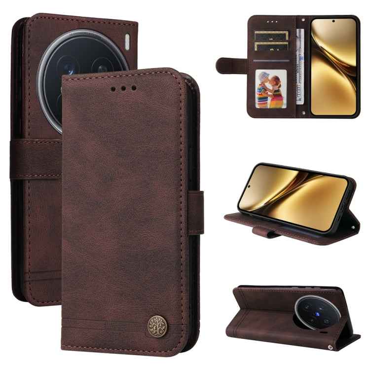 Skin Feel Life Tree Metal Button Leather Phone Case, For vivo X200 Pro, For vivo V40 Lite 4G / 5G IDN, For vivo Y300 Pro, For vivo Y28 4G Global, For vivo Y38 5G / T3x 5G Global, For vivo Y100 5G IDN / Y200e 5G Global, For vivo Y03 4G                  ...